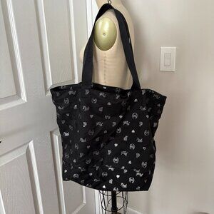 Victoria's Secret PINK Logo Black Tote Bag Zipper Closure With Hearts